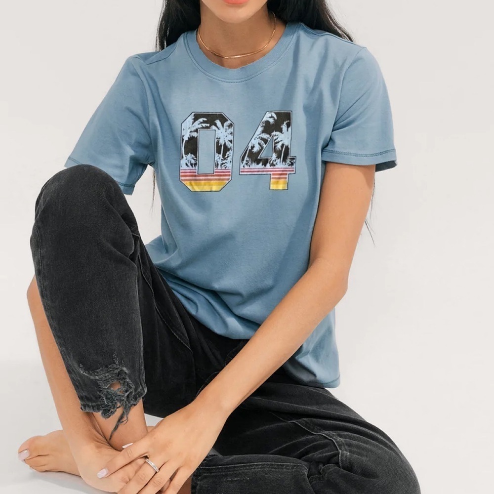 Costal Graphic 04 Blue Crew Neck Cotton T-Shirt